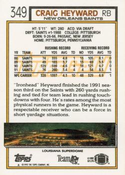 1992 Topps - Gold #349 Craig Heyward Back