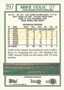 1992 Topps - Gold #397 Mike Golic Back