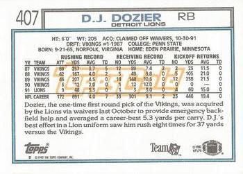 1992 Topps - Gold #407 D.J. Dozier Back