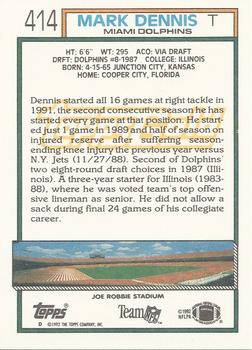 1992 Topps - Gold #414 Mark Dennis Back