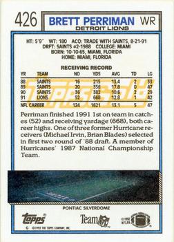 1992 Topps - Gold #426 Brett Perriman Back