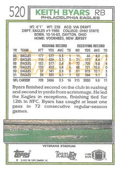 1992 Topps - Gold #520 Keith Byars Back