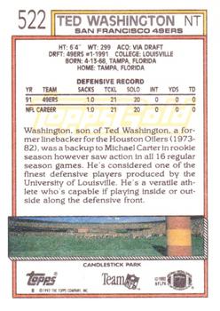 1992 Topps - Gold #522 Ted Washington Back