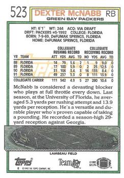 1992 Topps - Gold #523 Dexter McNabb Back