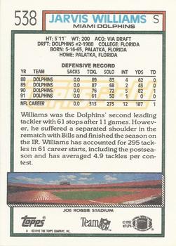 1992 Topps - Gold #538 Jarvis Williams Back