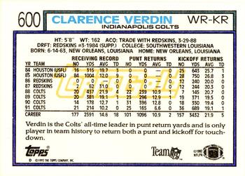 1992 Topps - Gold #600 Clarence Verdin Back