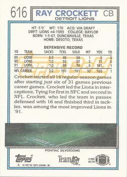 1992 Topps - Gold #616 Ray Crockett Back