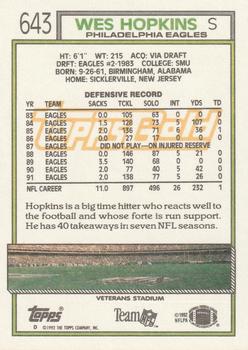1992 Topps - Gold #643 Wes Hopkins Back