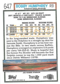1992 Topps - Gold #647 Bobby Humphrey Back