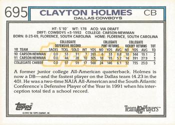 1992 Topps - Gold #695 Clayton Holmes Back