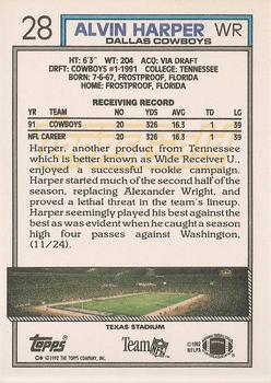 1992 Topps - Gold #28 Alvin Harper Back
