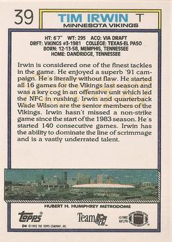 1992 Topps - Gold #39 Tim Irwin Back