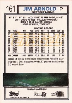 1992 Topps - Gold #161 Jim Arnold Back