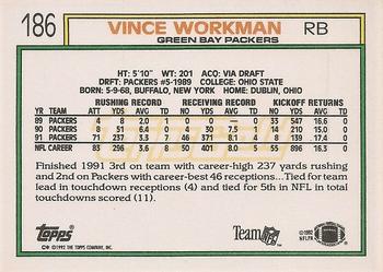 1992 Topps - Gold #186 Vince Workman Back