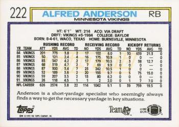 1992 Topps - Gold #222 Alfred Anderson Back