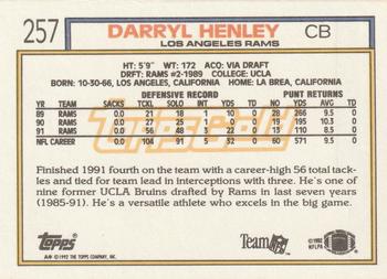 1992 Topps - Gold #257 Darryl Henley Back