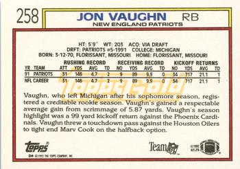 1992 Topps - Gold #258 Jon Vaughn Back
