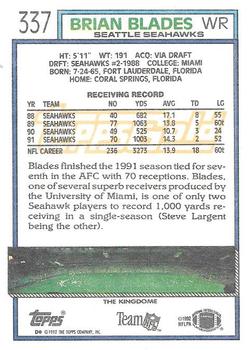 1992 Topps - Gold #337 Brian Blades Back