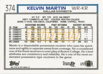 1992 Topps - Gold #374 Kelvin Martin Back