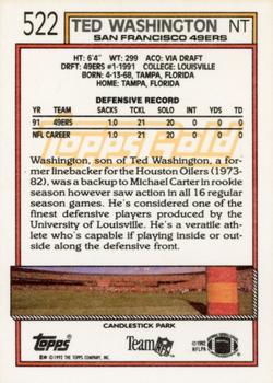 1992 Topps - Gold #522 Ted Washington Back