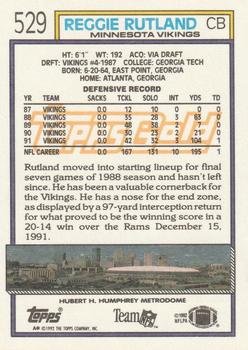 1992 Topps - Gold #529 Reggie Rutland Back