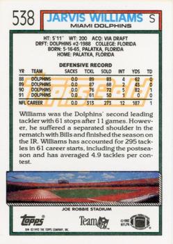 1992 Topps - Gold #538 Jarvis Williams Back