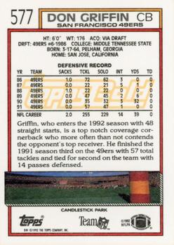 1992 Topps - Gold #577 Don Griffin Back