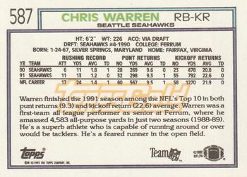 1992 Topps - Gold #587 Chris Warren Back