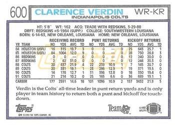 1992 Topps - Gold #600 Clarence Verdin Back