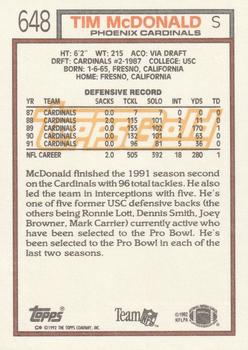 1992 Topps - Gold #648 Tim McDonald Back