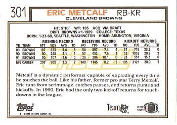 1992 Topps - Gold #301 Eric Metcalf Back