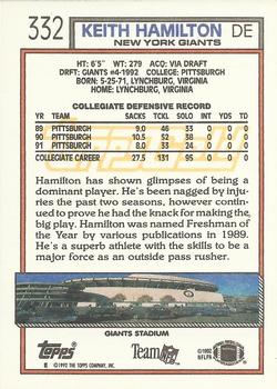 1992 Topps - Gold #332 Keith Hamilton Back