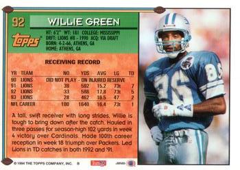 1994 Topps - Special Effects #92 Willie Green Back