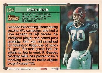 1994 Topps - Special Effects #154 John Fina Back