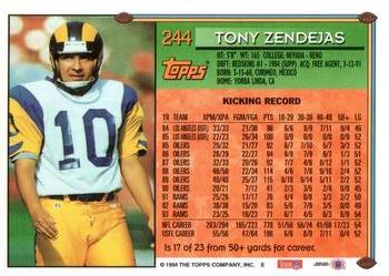 1994 Topps - Special Effects #244 Tony Zendejas Back