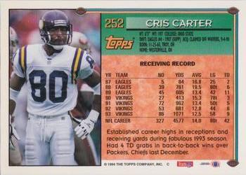 1994 Topps - Special Effects #252 Cris Carter Back