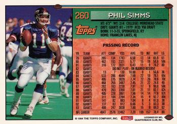 1994 Topps - Special Effects #260 Phil Simms Back