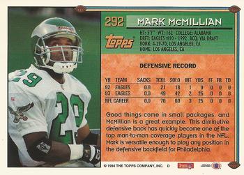 1994 Topps - Special Effects #292 Mark McMillian Back