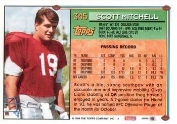 1994 Topps - Special Effects #345 Scott Mitchell Back