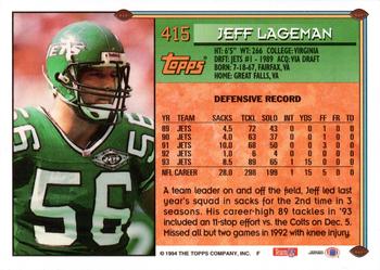 1994 Topps - Special Effects #415 Jeff Lageman Back