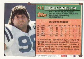 1994 Topps - Special Effects #416 Tony Siragusa Back