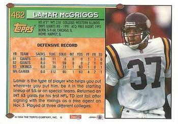 1994 Topps - Special Effects #462 Lamar McGriggs Back
