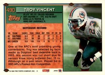 1994 Topps - Special Effects #490 Troy Vincent Back