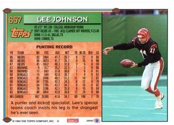 1994 Topps - Special Effects #657 Lee Johnson Back
