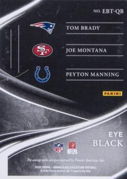 2020 Panini Immaculate Collection - Immaculate Eye Black Triples Gold #EBT-QB Joe Montana / Peyton Manning / Tom Brady Back