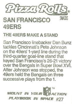 1986 Jeno's Pizza Rolls NFL Action Stickers #27 The 49ers Make a Stand Back