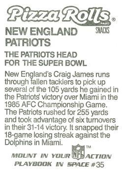 1986 Jeno's Pizza Rolls NFL Action Stickers #35 The Patriots Head for the Super Bowl Back