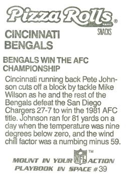 1986 Jeno's Pizza Rolls NFL Action Stickers #39 Bengals Win the AFC Championship Back