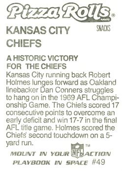 1986 Jeno's Pizza Rolls NFL Action Stickers #49 A Historic Victory for the Chiefs Back