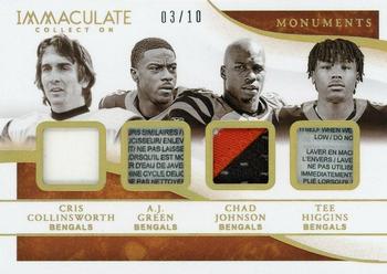 2020 Panini Immaculate Collection - Immaculate Monuments Prime #M-CIN A.J. Green / Chad Johnson / Cris Collinsworth / Tee Higgins Front